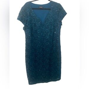 Roz & Ali Women’s Size 16 Teal Blue Sequin Cocktail Party Dress Bodycon Glam
